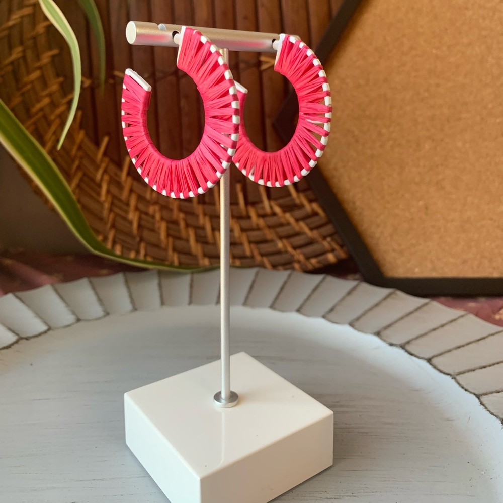 Pink straw hoop earrings